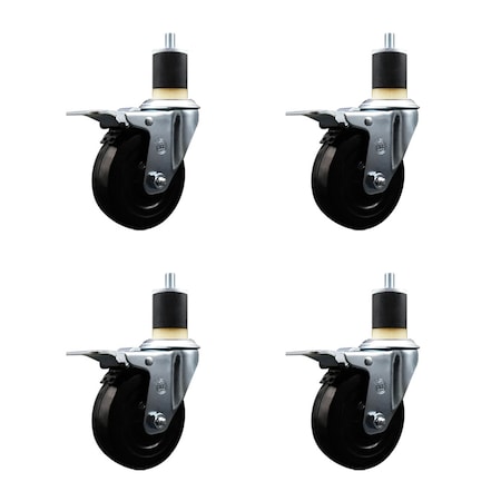 Service Caster 4'' SS Hard Rubber Swivel 1-7/8'' Expand Stem Caster Set Total Lock Brake, 4PK SCC-SSEXTTL20S414-HRS-178-4